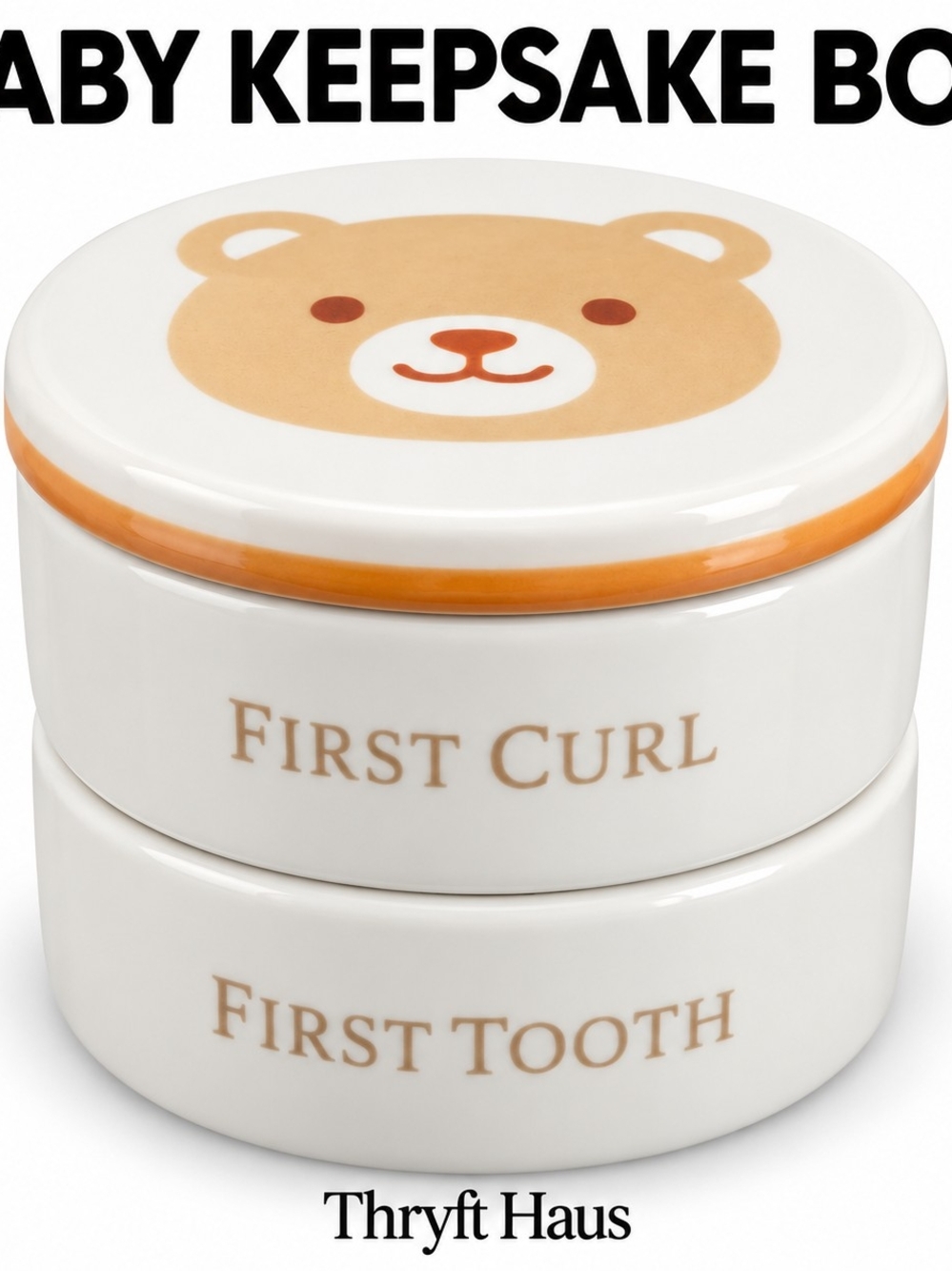 DEMDACO Baby First Tooth First Curl Bear Ceramic Stackable Keepsake Box New